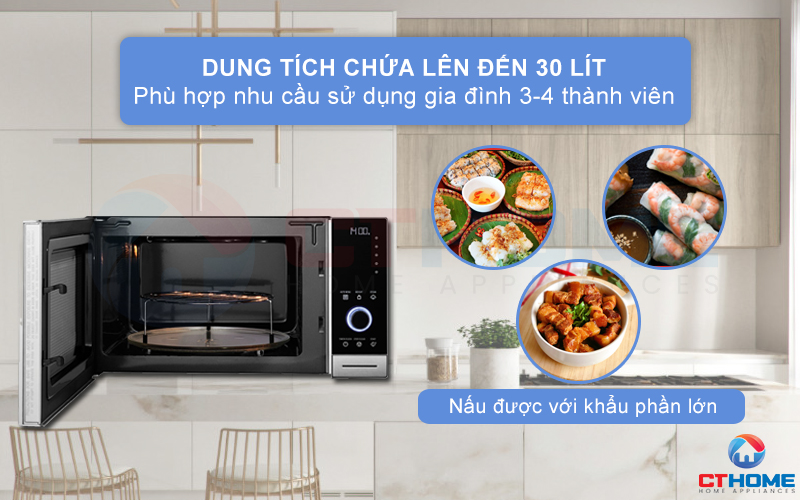 Lò vi sóng Electrolux EMS3085X được thiết kế khoang lò rộng rãi có dung tích lớn lên đến 30 lít