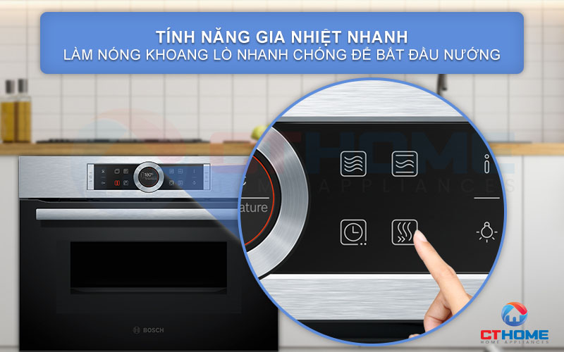 Làm nóng lò trước quá trình nướng để tiết kiệm thời gian với chức năng Rapid Heating