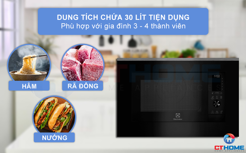 Dung tích vi sóng 30 lít phù hợp sử dụng cho gia đình 3-4 thành viên