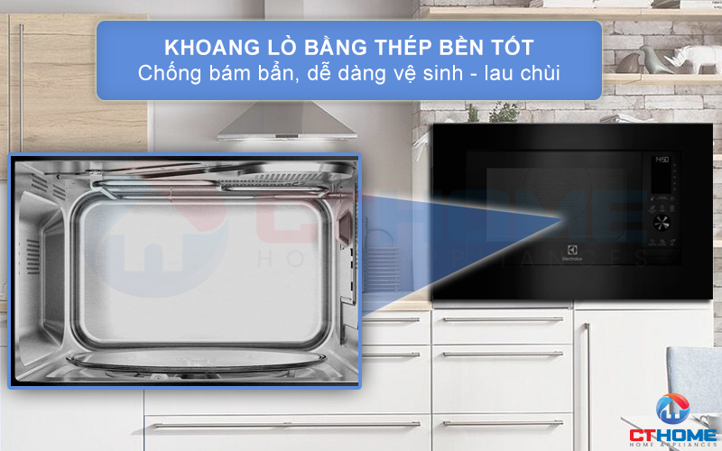 Khoang lò bằng thép bền tốt, dễ lau chùi 