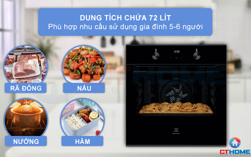 Dung tích nướng 72 lít thoải mái cho bạn sử dụng gia đình đông người