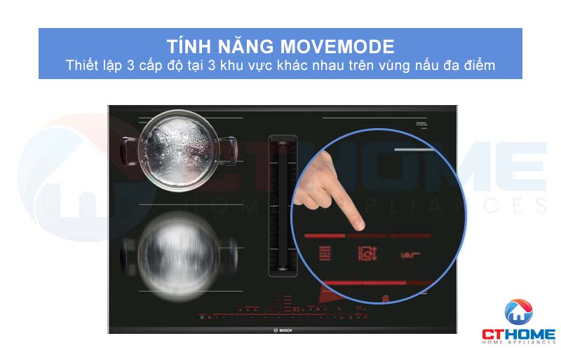 Thiết lập 3 mức cấp độ khác nhau trên vùng nấu đa điểm với Move Mode