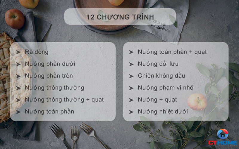 12 chức năng nướng tự động thông minh