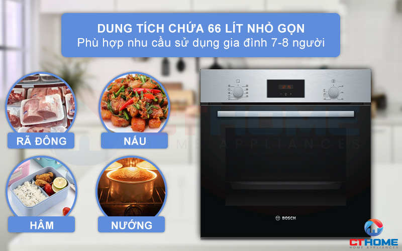 LÒ NƯỚNG ÂM TỦ BOSCH HBF114ES0 SERIE 2 TÍCH HỢP THÉP KHÔNG GỈ 66 LÍT 2