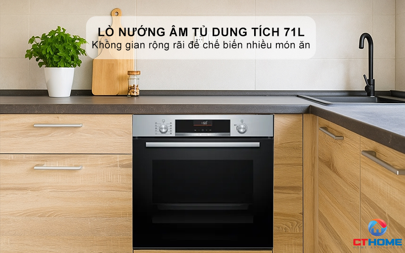 Lò nướng âm tủ dung tích 71L thoải mái sử dụng