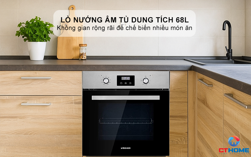Lò nướng âm tủ dung tích 68L thoải mái sử dụng