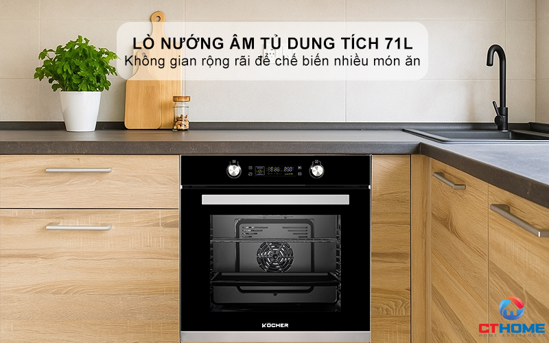 Lò nướng âm tủ dung tích 71L thoải mái sử dụng