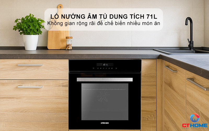 Lò nướng âm tủ dung tích 71L thoải mái sử dụng