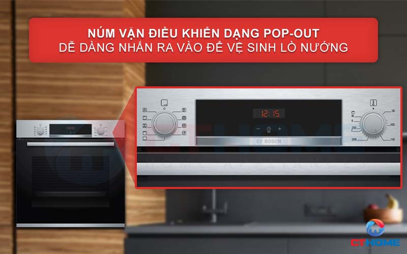 Bảng điều khiển với núm vặn inox kiểu pop-out giúp dễ dàng vệ sinh