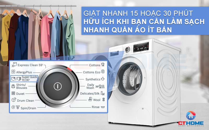 Tùy chọn Super Quick giúp đẩy nhanh quá trình giặt của các chương trình cơ bản