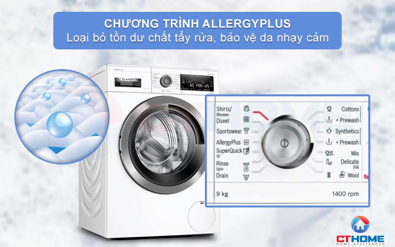 Chương trình AllergyPlus giúp giặt diệt khuẩn và bảo vệ da nhạy cảm