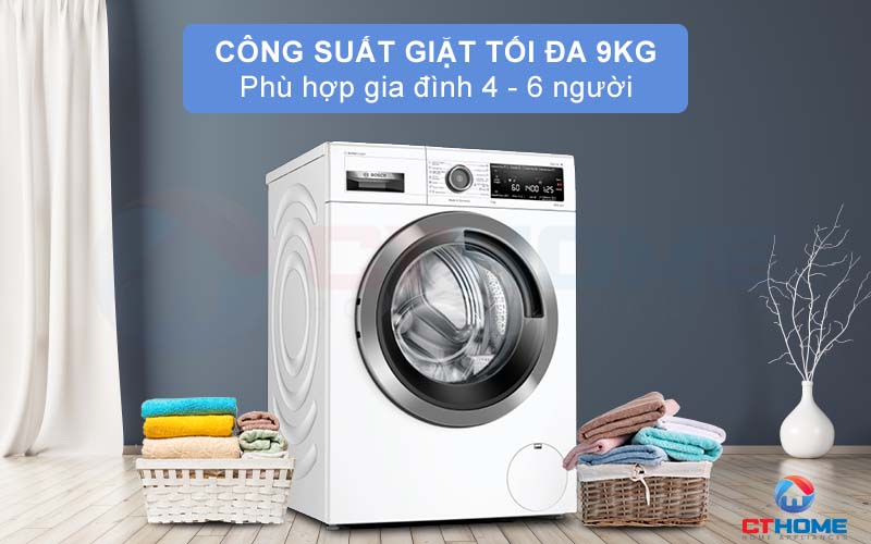 Công suất giặt tối đa 9kg phù hợp gia đình 4 - 6 người