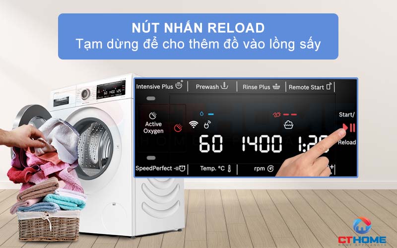 Nhấn Reload để tạm dừng và thêm đồ quần áo vào máy giặt