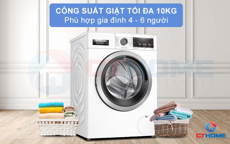 Dung tích lồng giặt lớn giặt tối đa 10 kg, phù hợp với gia đình đông thành viên