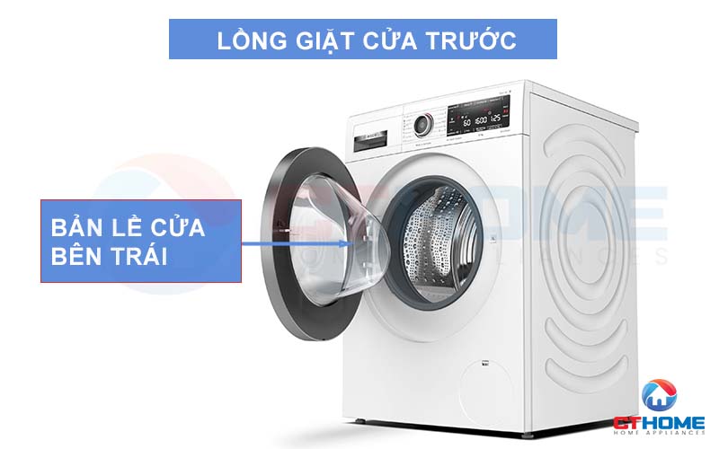 Lồng giặt cửa trước, bản lề bên trái thuận tiện đóng mở