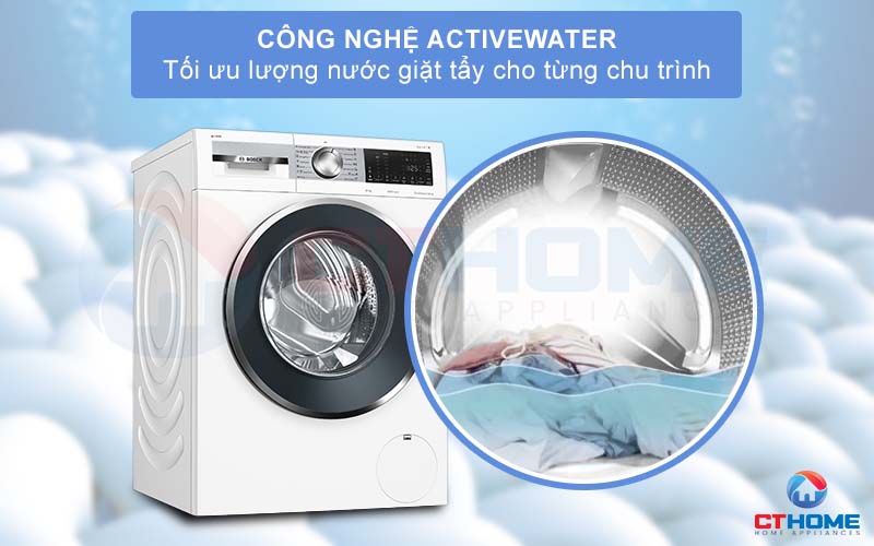 Với công nghệ ActiveWater giúp tối ưu lượng nước phù hợp cho quá trình giặt