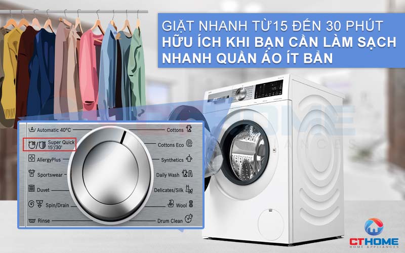 Giặt tăng tốc nhanh chóng hơn với SuperQuick khi bạn cần làm sạch một ít quần áo