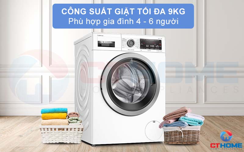 Công suất giặt tối đa 9kg phù hợp gia đình 4 - 6 thành viên