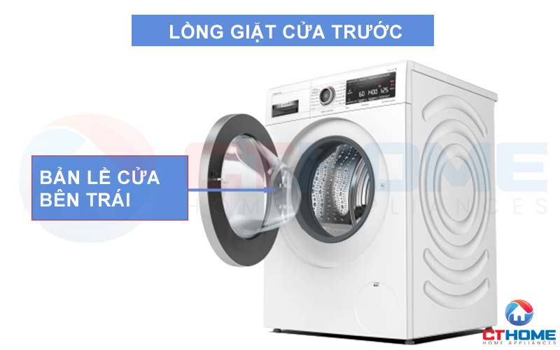 Lồng giặt cửa trước, bản lề cửa bên trái thuận tiện việc đóng mở