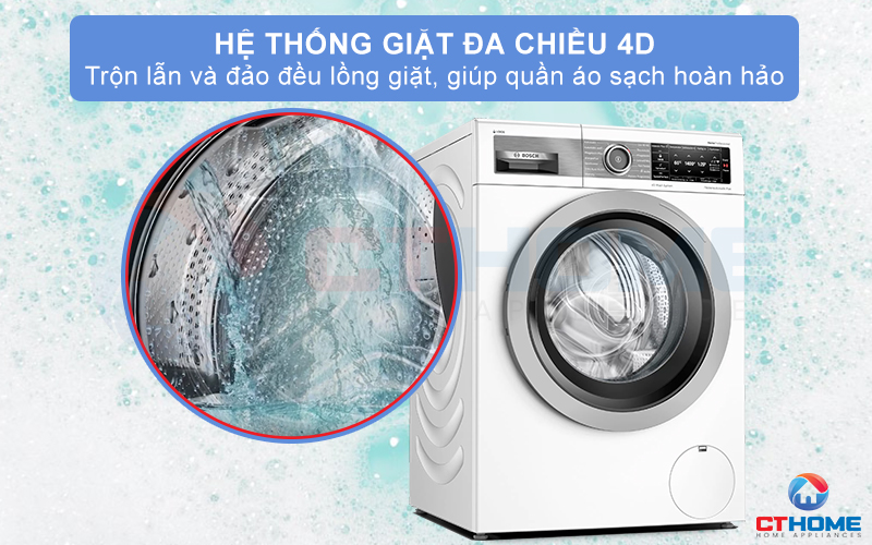 Hệ thống giặt 4D là hệ thống giặt chuyên sâu nhằm đảm bảo quần áo luôn sạch ngay cả khi quần áo bị bẩn nhiều.