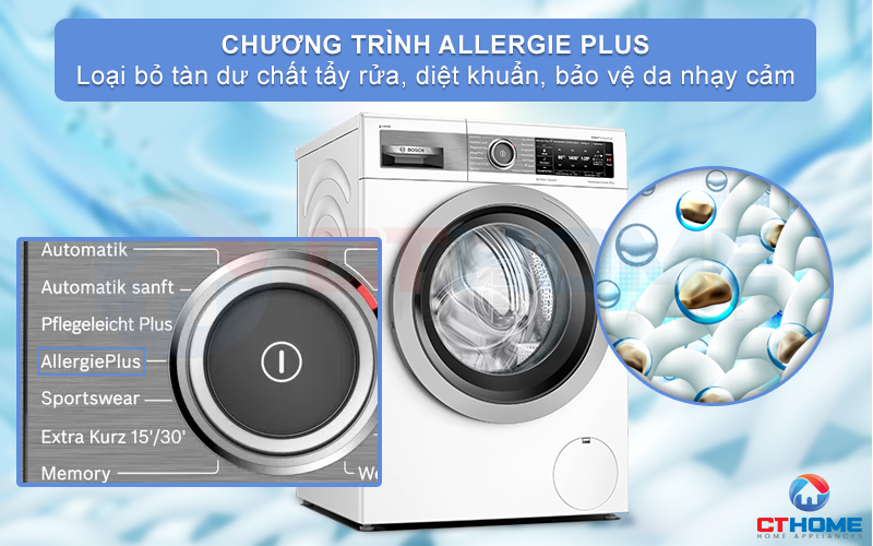 Chương trình Allergie Plus giặt diệt khuẩn, bảo vệ làn da nhạy cảm