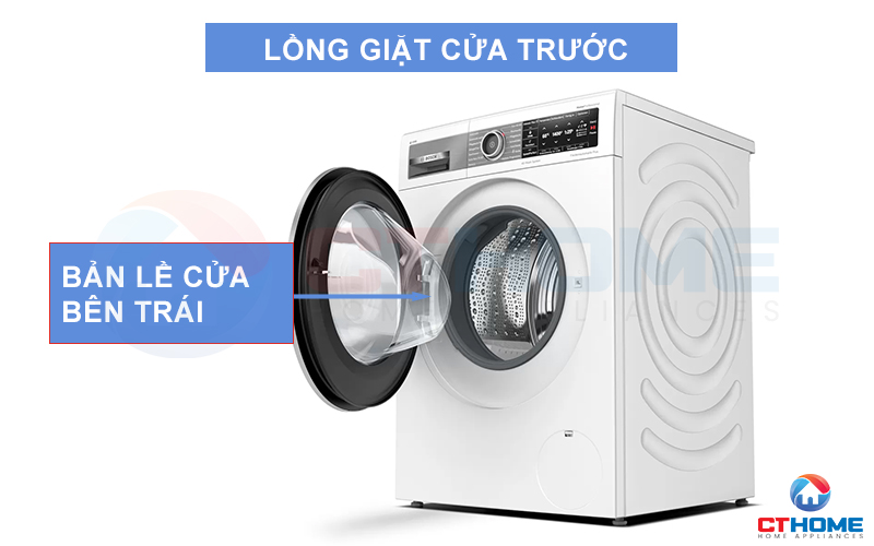 Lồng giặt cửa trước, bản lề cửa bên trái thuận tiện việc đóng mở