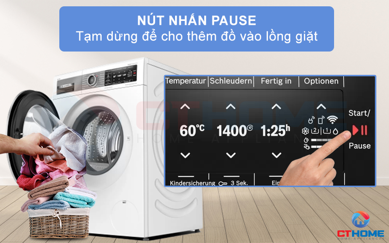 Nhấn Pause để tạm dừng máy và thêm đồ vào lồng giặt