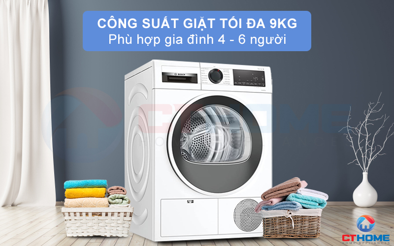 Dung tích chứa lớn, phù hợp sấy khô quần áo cho gia đình 4-6 người