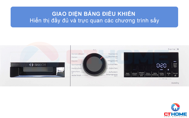 Bảng điều khiển với núm vặn inox dễ điều khiển, màn hình LED hiển thị trực quan