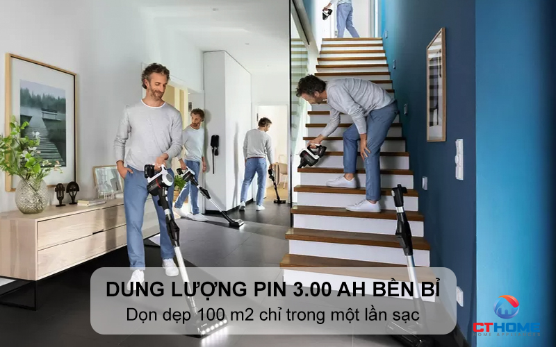 Dọn dẹp bề mặt có diện tích lên tới 100 m2 chỉ trong một lần sạc