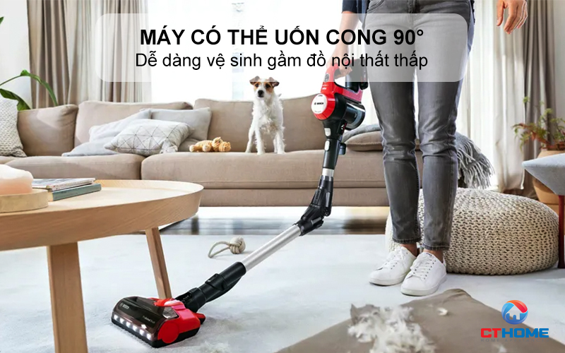 Máy có thể uốn cong 90°, dễ dàng vệ sinh gầm đồ nội thất thấp