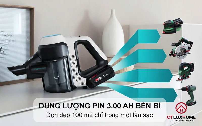 Dọn dẹp bề mặt có diện tích lên tới 100 m2 chỉ trong một lần sạc
