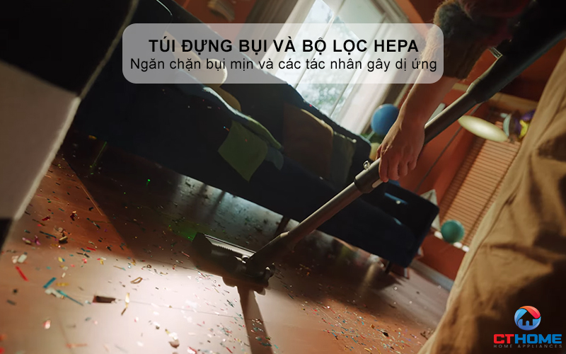 Túi đựng bụi và bộ lọc HEPA có thể vệ sinh bằng nước