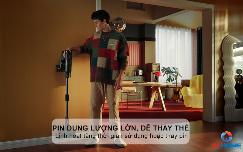 Pin dung lượng lớn, dễ tháo rời, thay thế