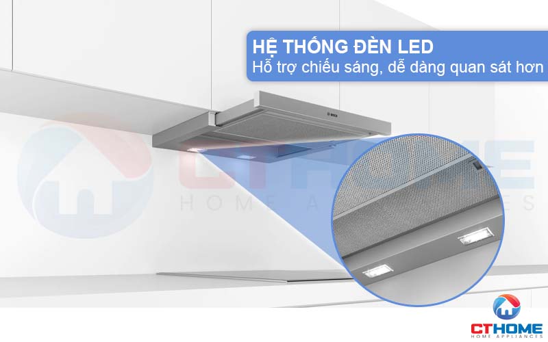 Hệ thống đèn LED chiếu sáng, dễ dàng quan sát căn bếp khi sử dụng