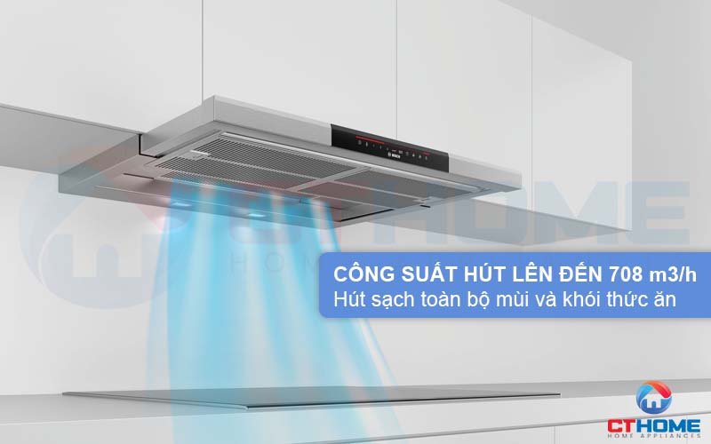 Công suất hút 708 m3/h hút sạch khói và mùi thức ăn, trả lại không khí tươi mát