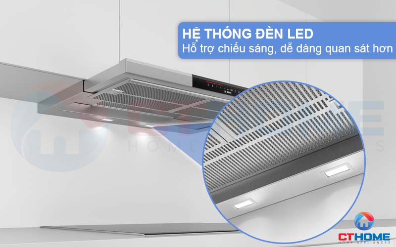 Hệ thống đèn LED hỗ trợ chiếu sáng, quan sát khu vực bếp khi sử dụng