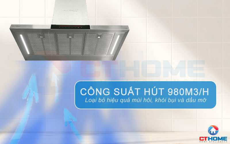 Công suất hút mạnh mẽ 980m3 loại bỏ hiệu quả mùi thức ăn