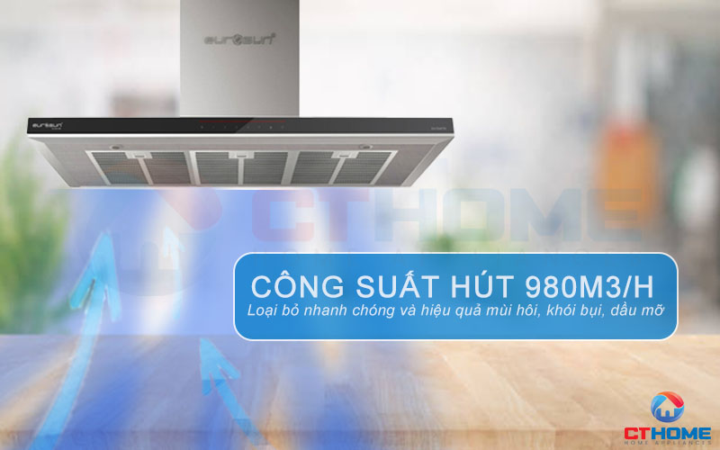 Công suất hút mạnh mẽ, hiệu quả lọc mùi cao