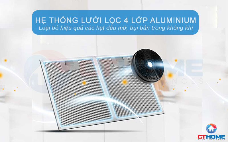 Hệ thống lưới lọc 4 lớp Aluminium giúp giảm tiếng ồn và thanh lọc mùi hiệu quả