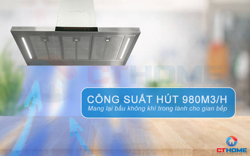 Công suất hút mạnh mẽ 980m3 loại bỏ hiệu quả mùi thức ăn