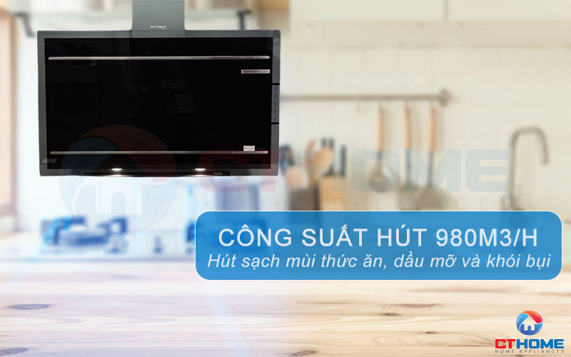 Công suất hút mạnh mẽ 980 m3/h, loại bỏ hiệu quả mùi thức ăn, dầu mỡ và khói bụi