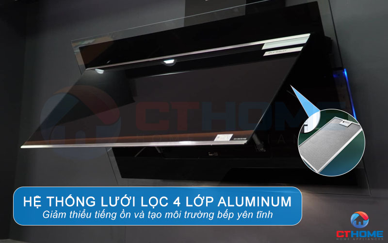 Hệ thống lưới lọc 4 lớp Aluminium giúp giảm tiếng ồn và thanh lọc mùi hiệu quả