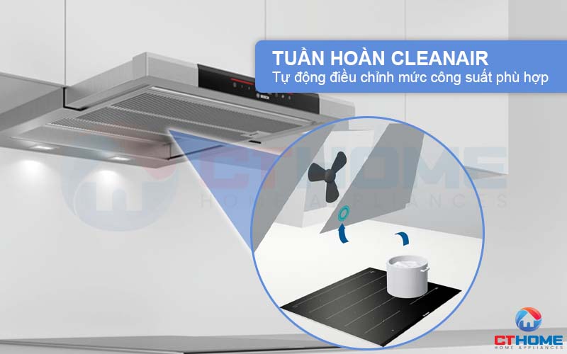 Bên trong máy hút mùi Bosch DFS067J50B được cài đặt bộ cảm biến CleanAir tự động giám sát không khí