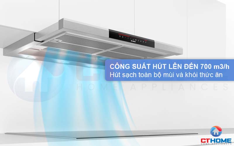 Công suất tối đa 700 m3/h hút sạch toàn bộ mùi và khói thức ăn