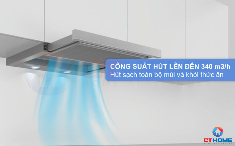 Công suất hút tối đa 340 m3/h hút sạch mùi và khói thức ăn