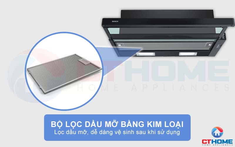 Đảm bảo hiệu suất hút tối đa nhờ bộ lọc dầu mỡ bằng kim loại