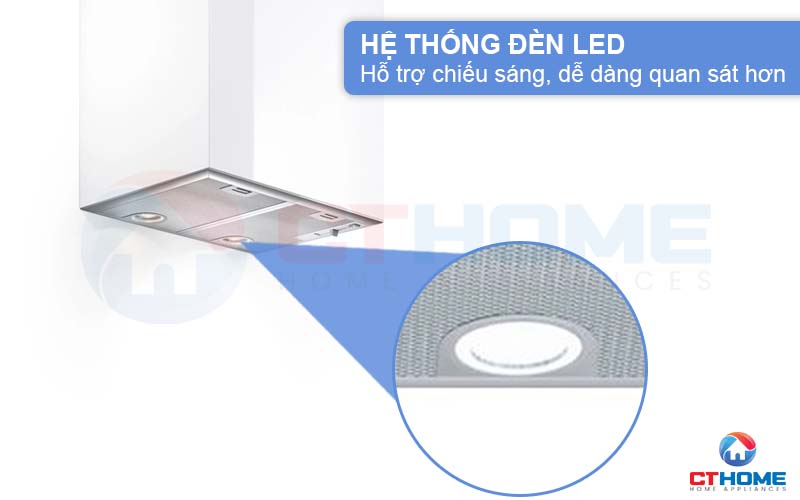 Hệ thống đèn LED chiếu sáng, dễ dàng quan sát khu vực bếp khi sử dụng