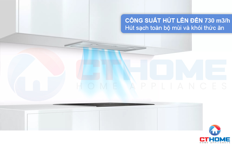 Công suất hút tối đa 730 m3/h hút sạch khói và mùi thức ăn