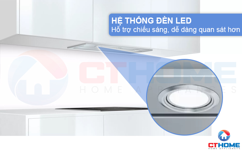 Hệ thống đèn LED chiếu sáng, dễ dàng quan sát khu vực bếp khi sử dụng